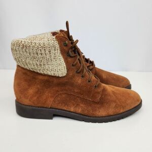 Vintage Danexx Women's Brown Victoria Leather Sweater Cuff Boots Size 7.5